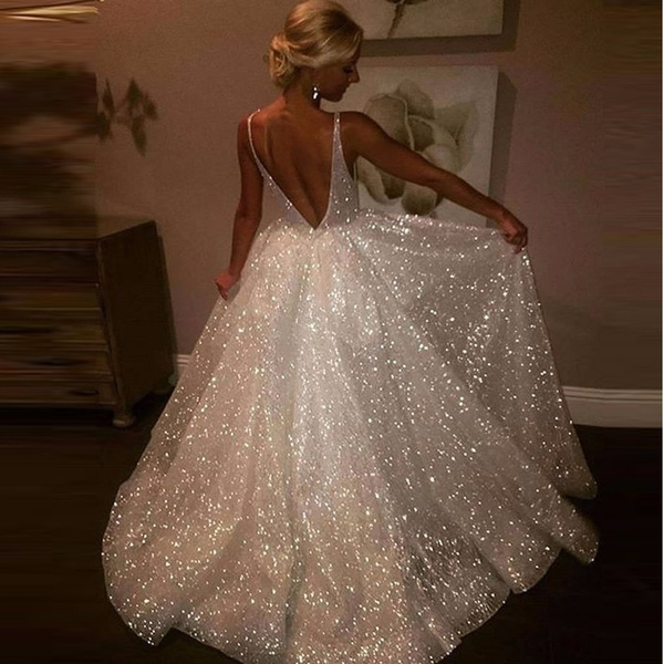 Bling Bling Wedding Dresses Sequins Off Shoulder Ball Gowns – alinanova